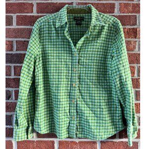 Vintage Eddie Bauer Green Blue Plaid Button Up Shirt Size L